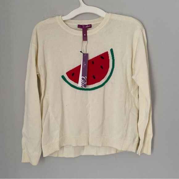 Aqua Girl’ Long Sleeve Watermelon Knit Crew Neck Sweater - Picture 1 of 5